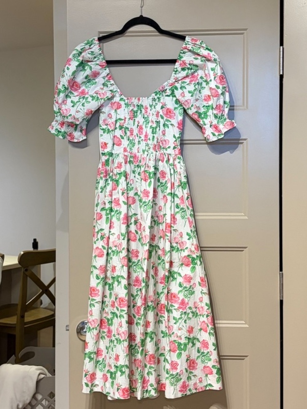 Hill House The Ophelia Dress Rose Print Puff Sleeve Nap A-line Midi XXS NEW - Picture 8 of 11